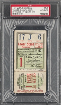 1921 World Series Game 1 Ticket Stub - First New York Yankees World Series Game Ever Played (PSA) 